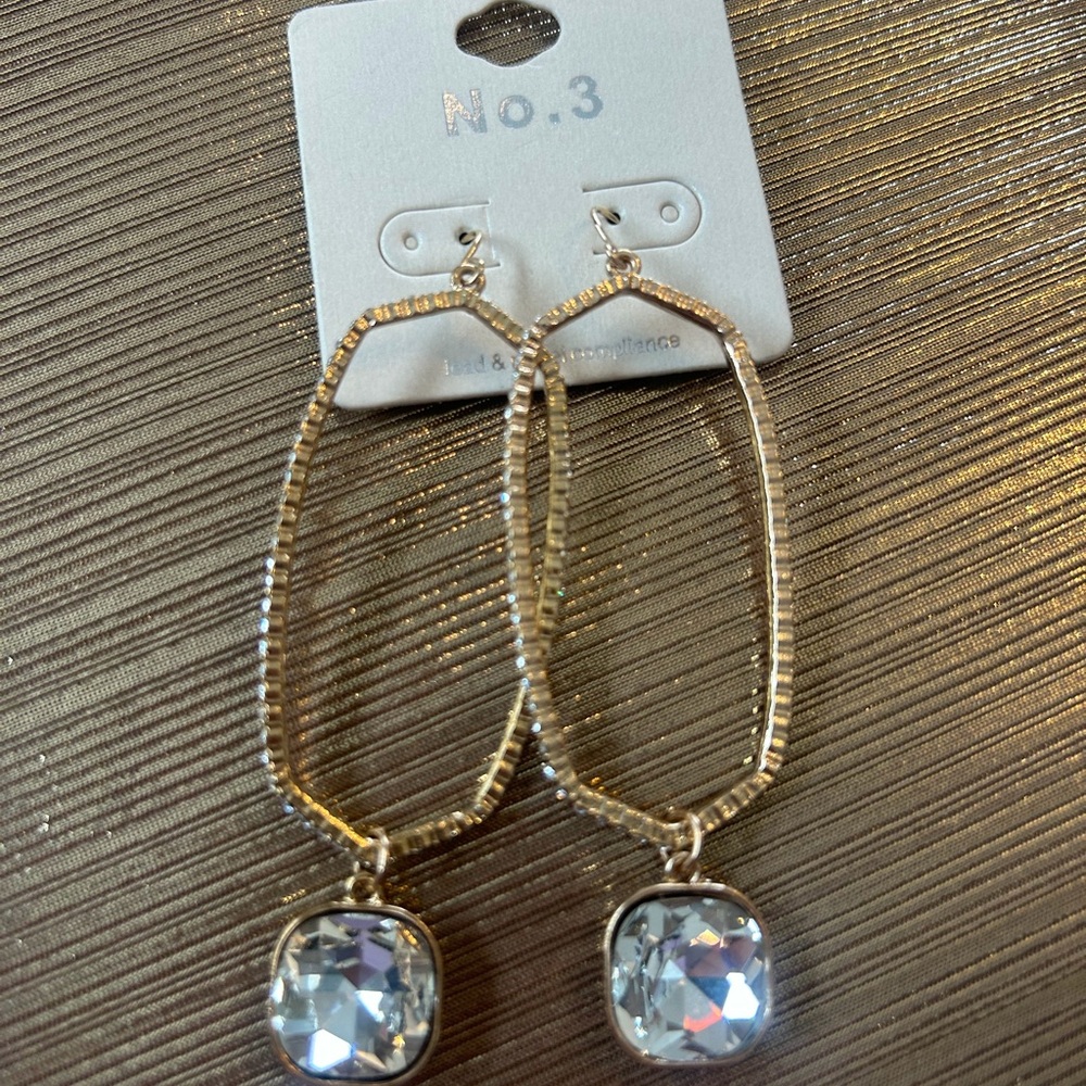 Gold Teardrop Hoop Earrings with Clear Crystal Drops